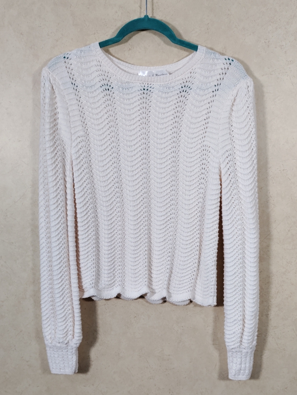J097 Chelsea & Theodore Cream Pointelle Crew Neck Sweater L